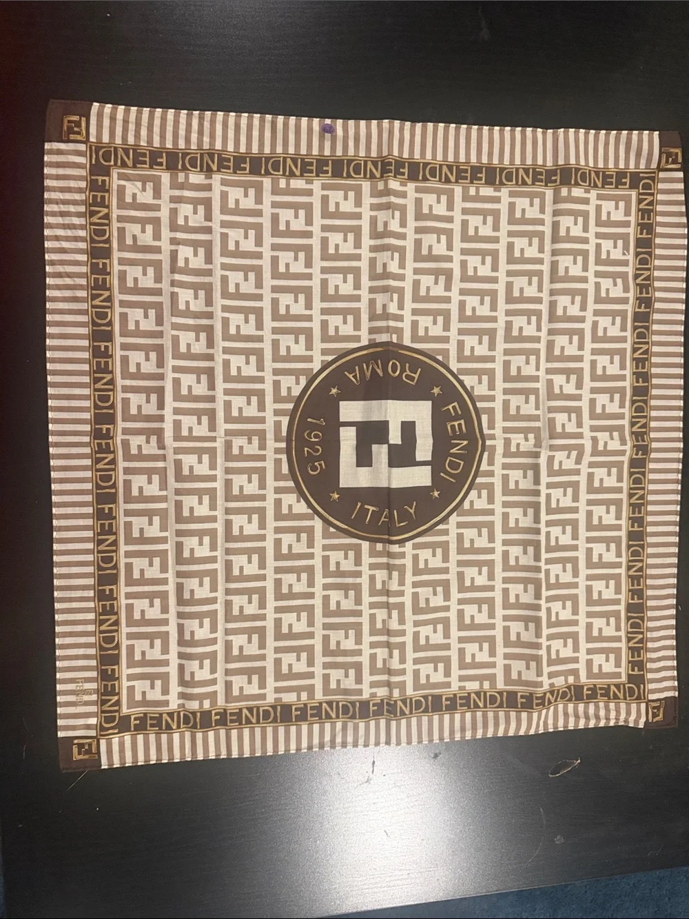 Fendi Brown and Cream FF Logo   Scarf